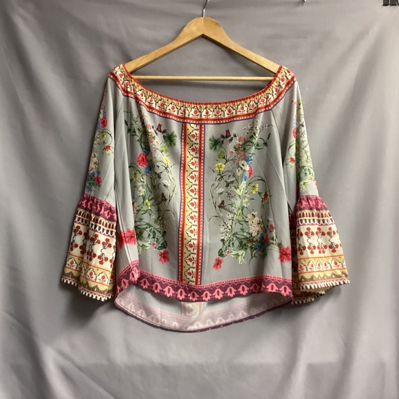 Umgee Floral Print Off Shoulder Bell Sleeve Blouse Bohemian Top Size‎ M Summer - Picture 15 of 15